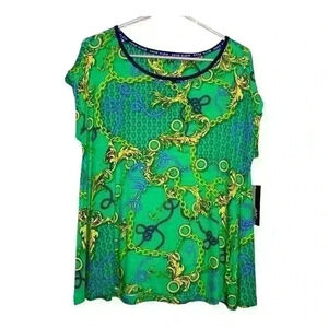 Anne Klein oversized, flowy, Kelly Green, status print top-size small